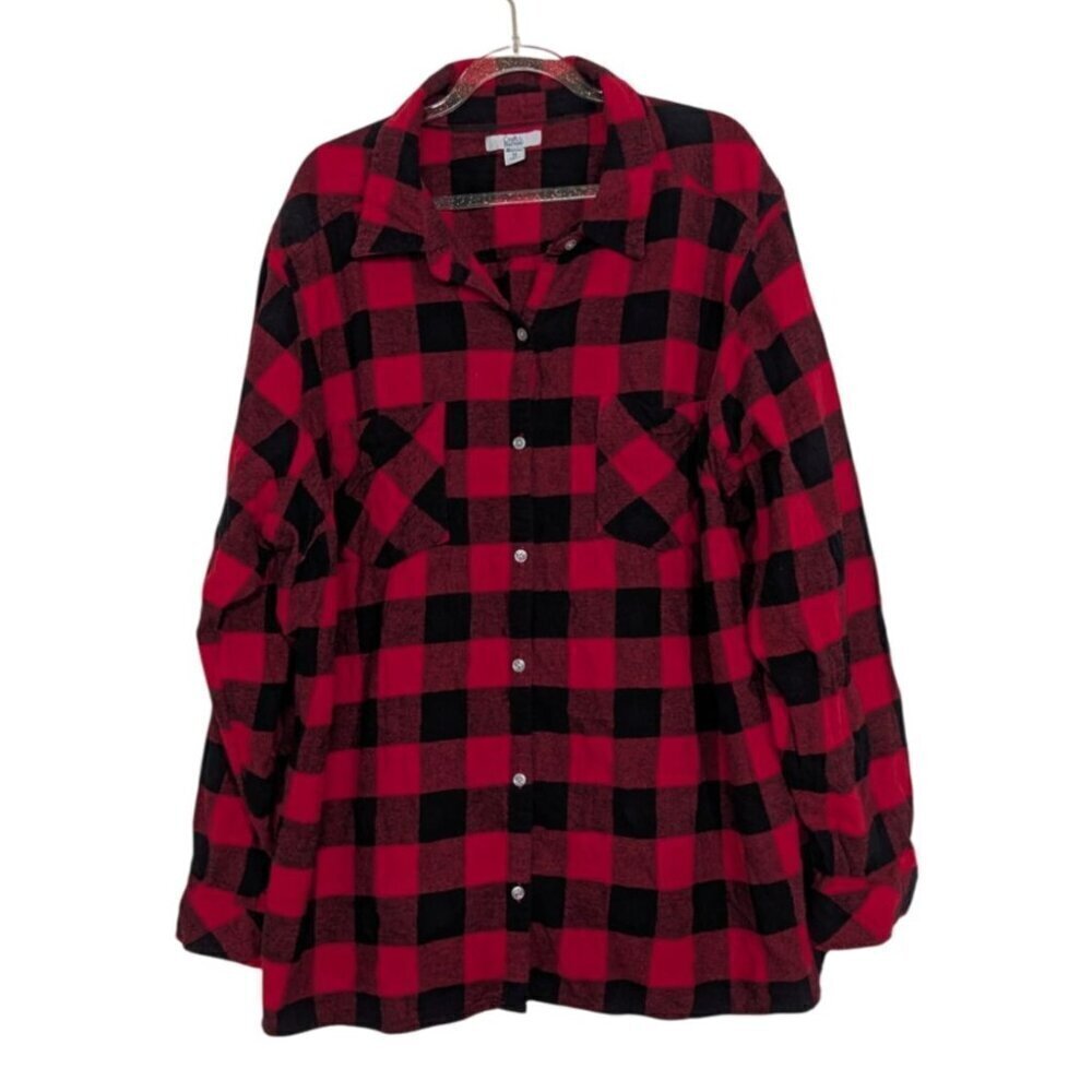 Croft & Barrow Buffalo Plaid Shirt Womens Plus Size 3X Red Cotton Button Front